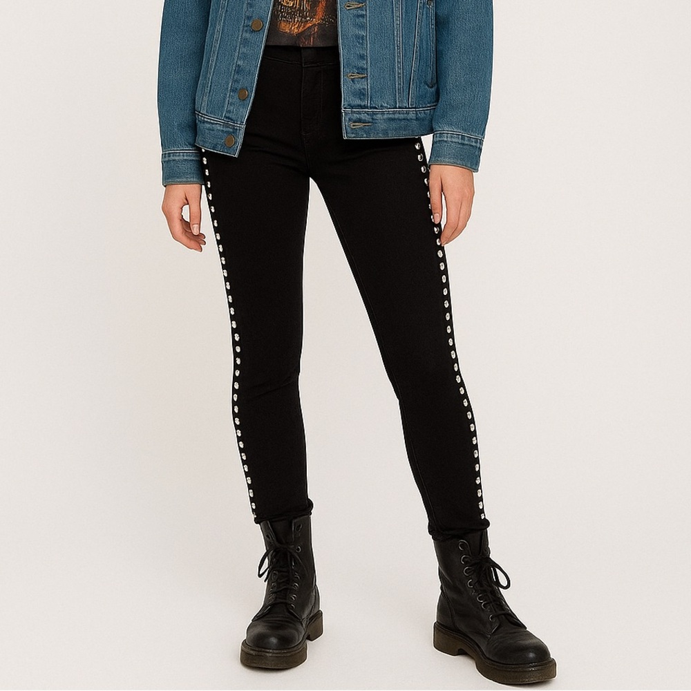 Etienne Marcel Black Distressed Studded Skinny Jeans Size 26 Punk Grunge‎ Rock